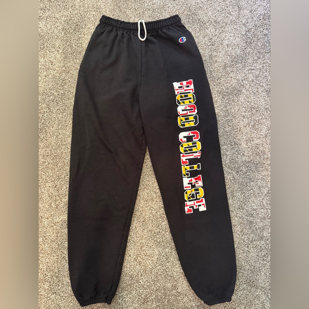 Champion Eco Mens Sweatpants Hood College Drawstring Logo Black Size S